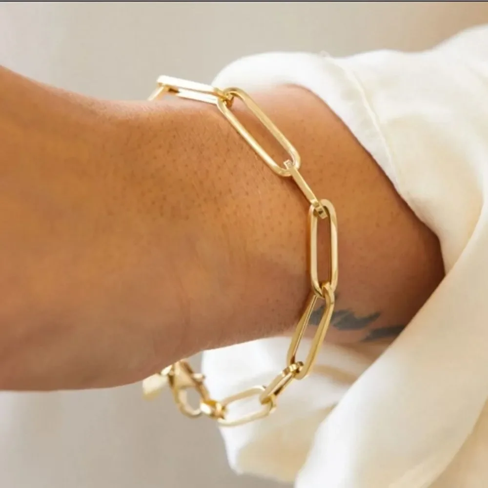 Paperclip Chain Link Womens Wrist Bracelet Gold Plated Stainless Steel New